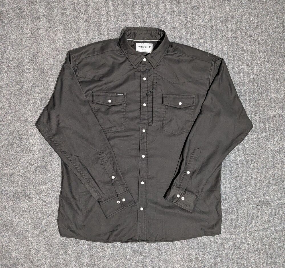 Poncho Flannel Shirt Mens Large Regular Fit Pearl Snap Long Sleeve Black